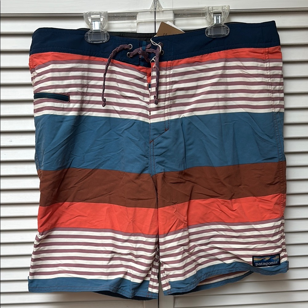Patagonia Men's Striped Swim Shorts - Blue, Red, and Brown